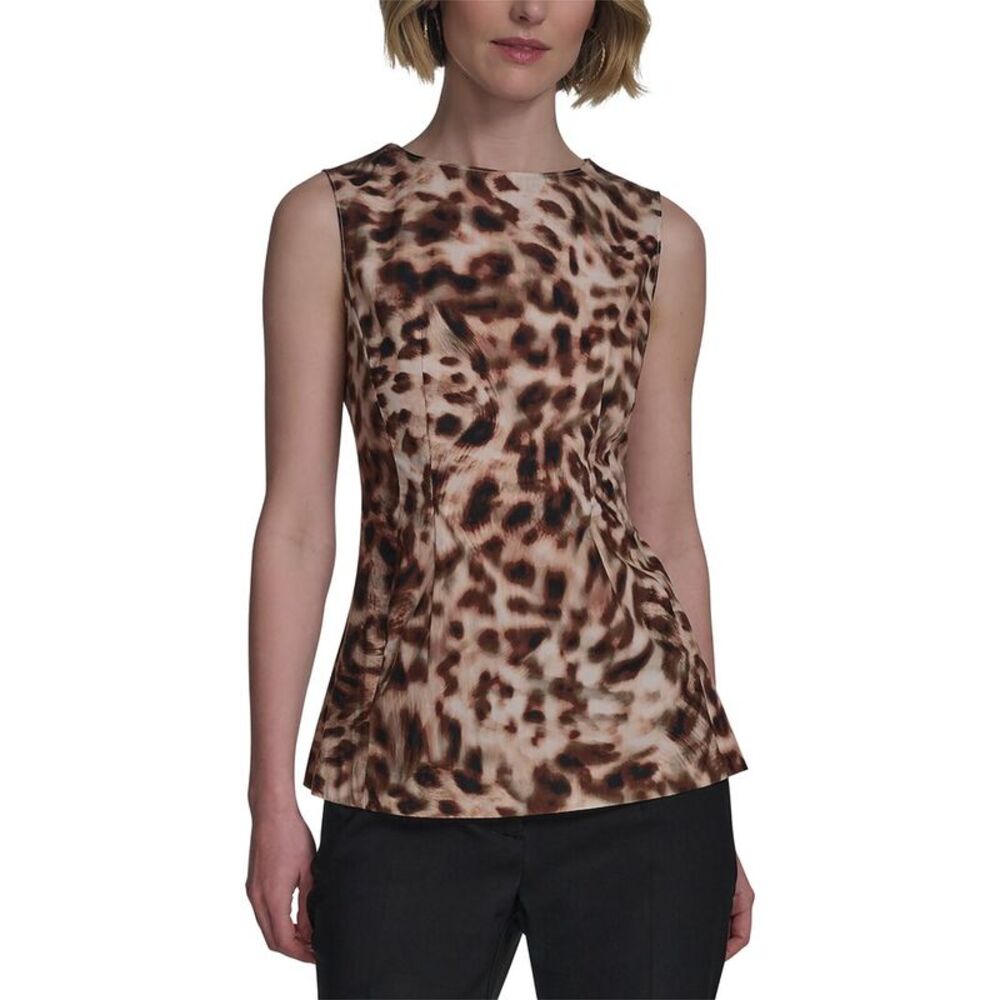 Halston Womens Sleeveless Leopard Print Top